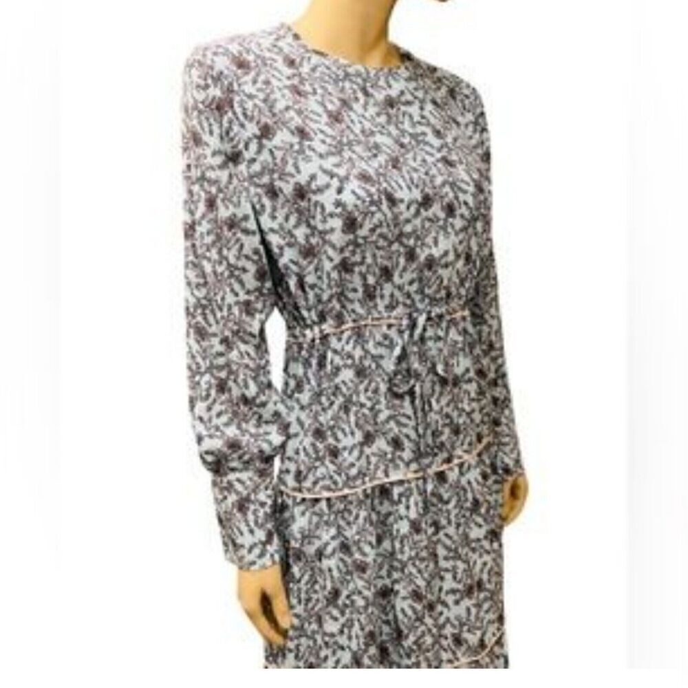 MDRN Floral Boho Victorian Retro Dress Sz XL Long Sleeves Tiered Midi Modest